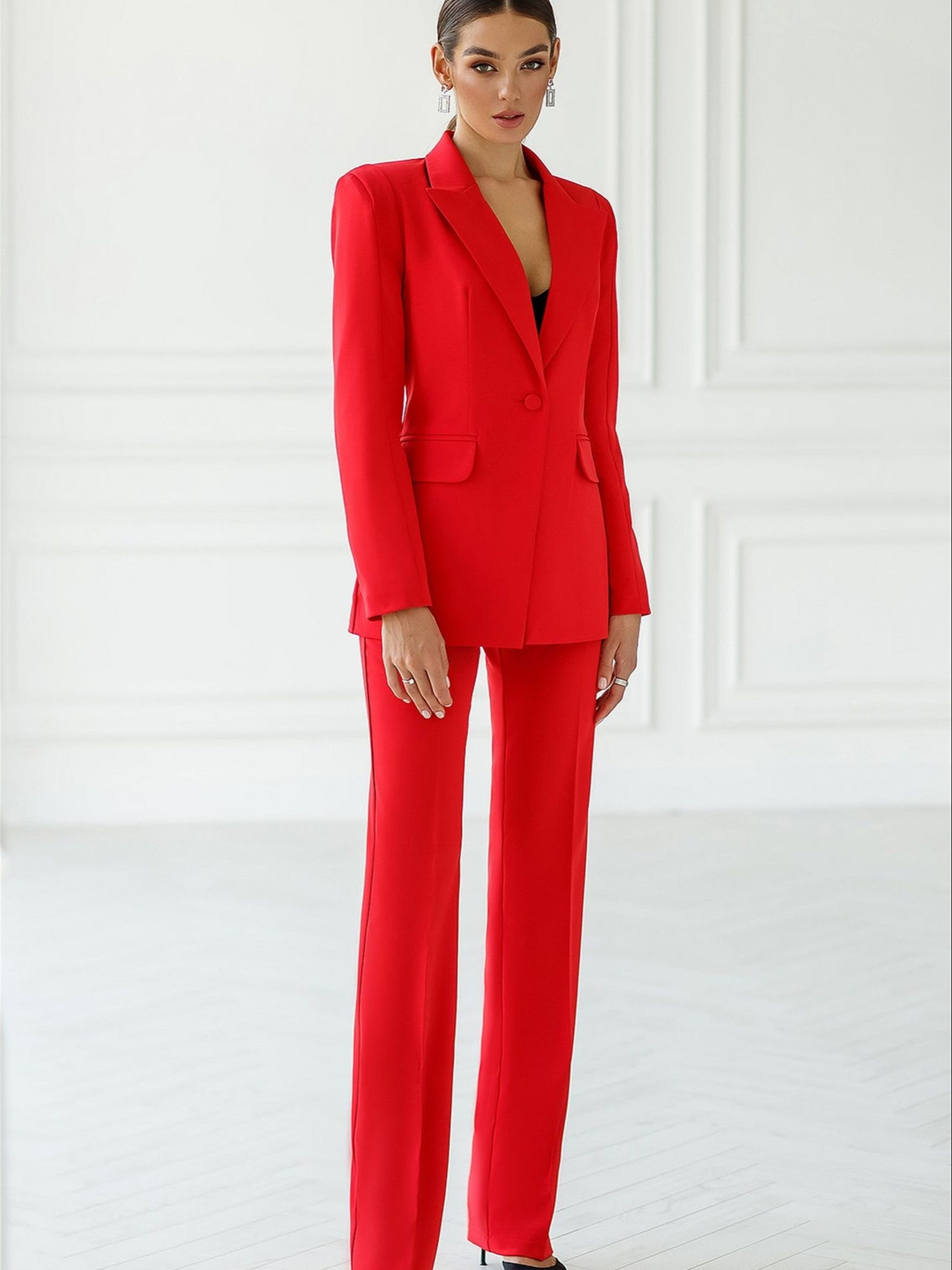 Trajes formales de oficina para mujer, con chaqueta y pantalón, blazer rojo, para fiesta de graduación y negocios. 