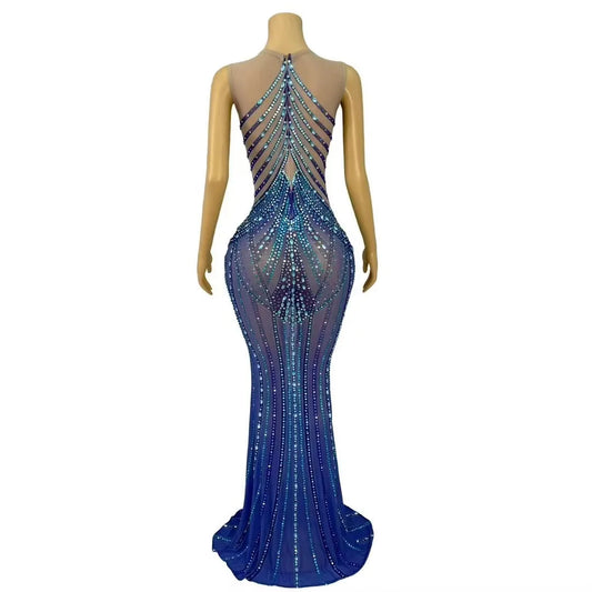 Sexy Stage Handmade Sparkly Rhinestones Elegant Mermaid Dress Women Birthday Evening Prom Gown Show Red Carpet Stage Costume