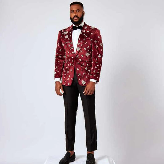 Luxury Style Men Suits Groom Male Blazers Wedding 2 Pieces Sets Diamond High Quality Ropa Slim Fit Party Tuxedos Customized