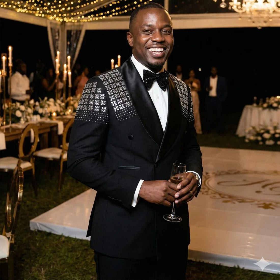 Luxury Gem Diamond Men Suits Peaked Lapel Groom Tuxedos Customized Wedding 2 Pieces Sets Male Prom Blazer