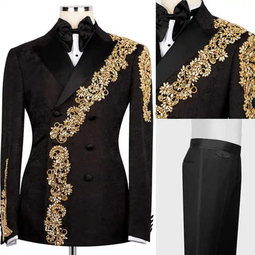 Designer Appliques Men Wedding Suits Peaked Lapel Tuxedo Groom Wear 2 Pcs Jacket Pants Business Prom Evening Party Customized