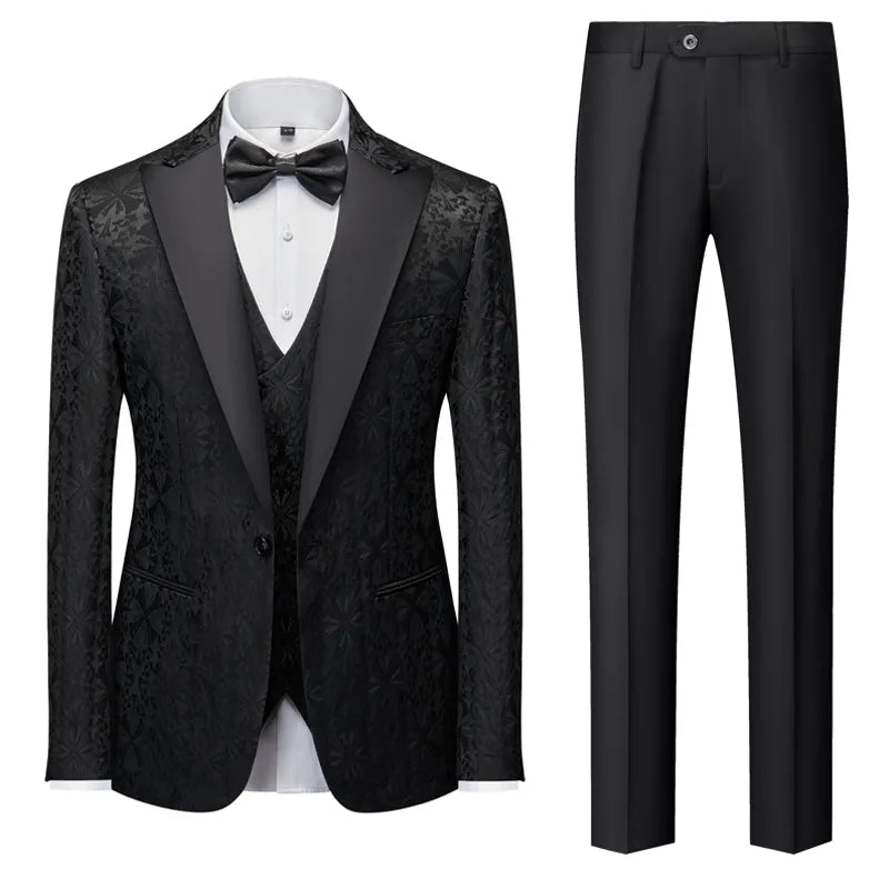 Costume décontracté pour homme, version coréenne, slim, robe de mariée, ensemble trois pièces imprimé grande taille 