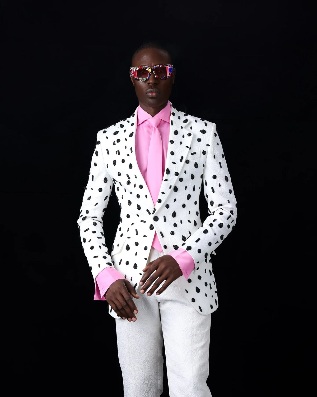 White Jacquard Men Suits Set 2 Pcs Blazer+Pant Trousers Luxury Wedding Tuxedo Cotton Formal Office Groom Prom Jacket Coat