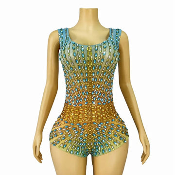 Shining Colorful Rhinestones Bodysuit Women's Birthday Celebrate Party Outfit DS Bar Show Wear Singer Dancer Performance Costume