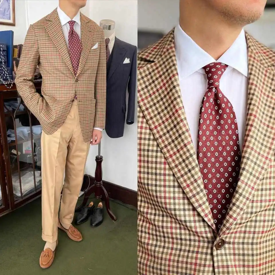 Classic Fit Men Suit Houndstooth Single Breasted Short Tailcoat Fashion Notched Lapel Prom Business Blazers Overcoat Customized