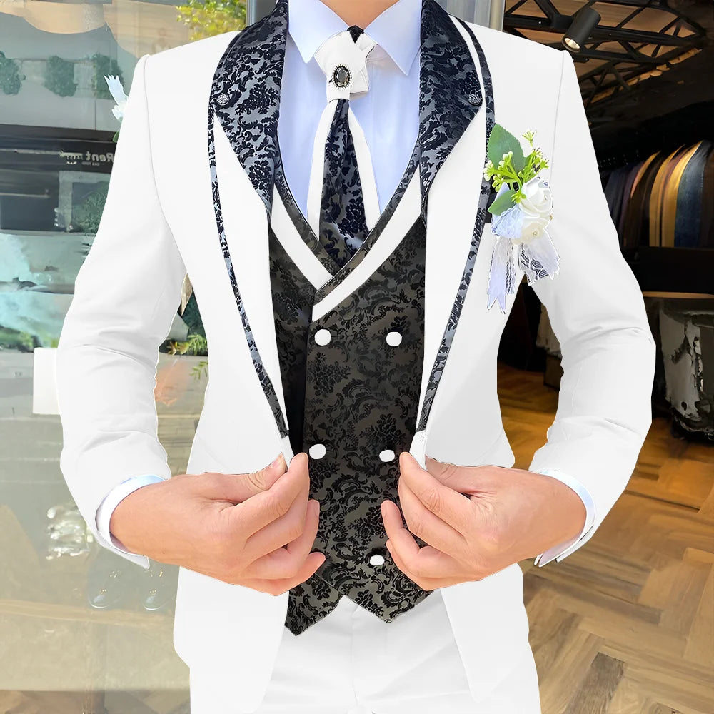 Traje de 3 piezas para hombre, elegante esmoquin para boda, chaqueta, pantalón y chaleco, blazer formal personalizado.