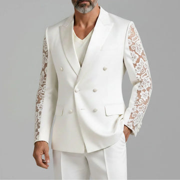 Luxury Metallic Beaded Wedding Suits for Men 2 Pieces Sets Groom Tuxedos Male Prom Blazers Slim Ropa Hombre Customized