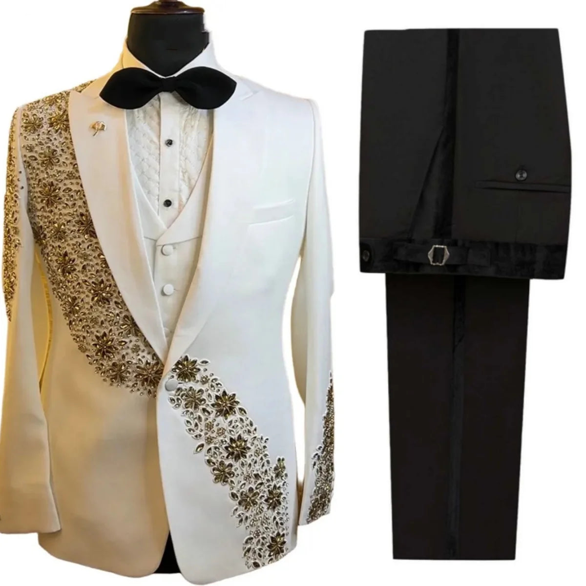 Gentleman Wedding Tuxedos Crystal 2 Pcs Jacket Pants Men Suit Luxury Single Breasted  Evening Business Blazer Customized