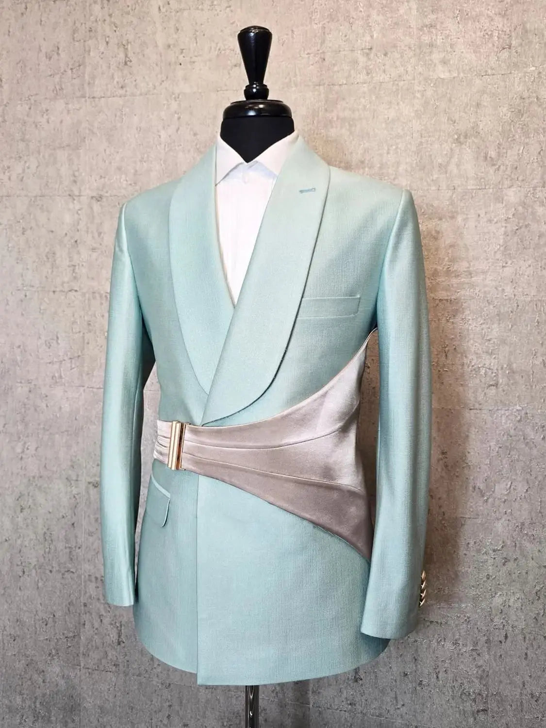 Unique Men Suits for Wedding Tailor-Made Shawl Lapel 2 Pieces Set Groom Blazer with Belt Customized Jacket Coat Pants