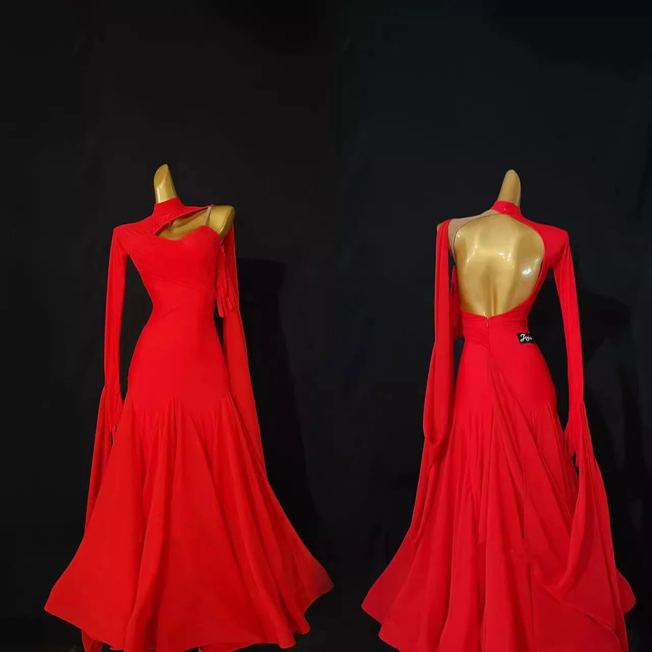 Latin Dance Dress High-end Custom Modern Long Sleeved High Neck Backless Tango Children's Adult Stage Professional Clothing