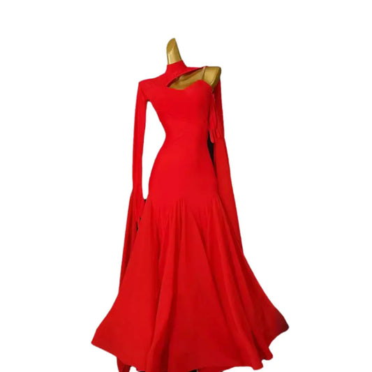 Latin Dance Dress High-end Custom Modern Long Sleeved High Neck Backless Tango Children's Adult Stage Professional Clothing