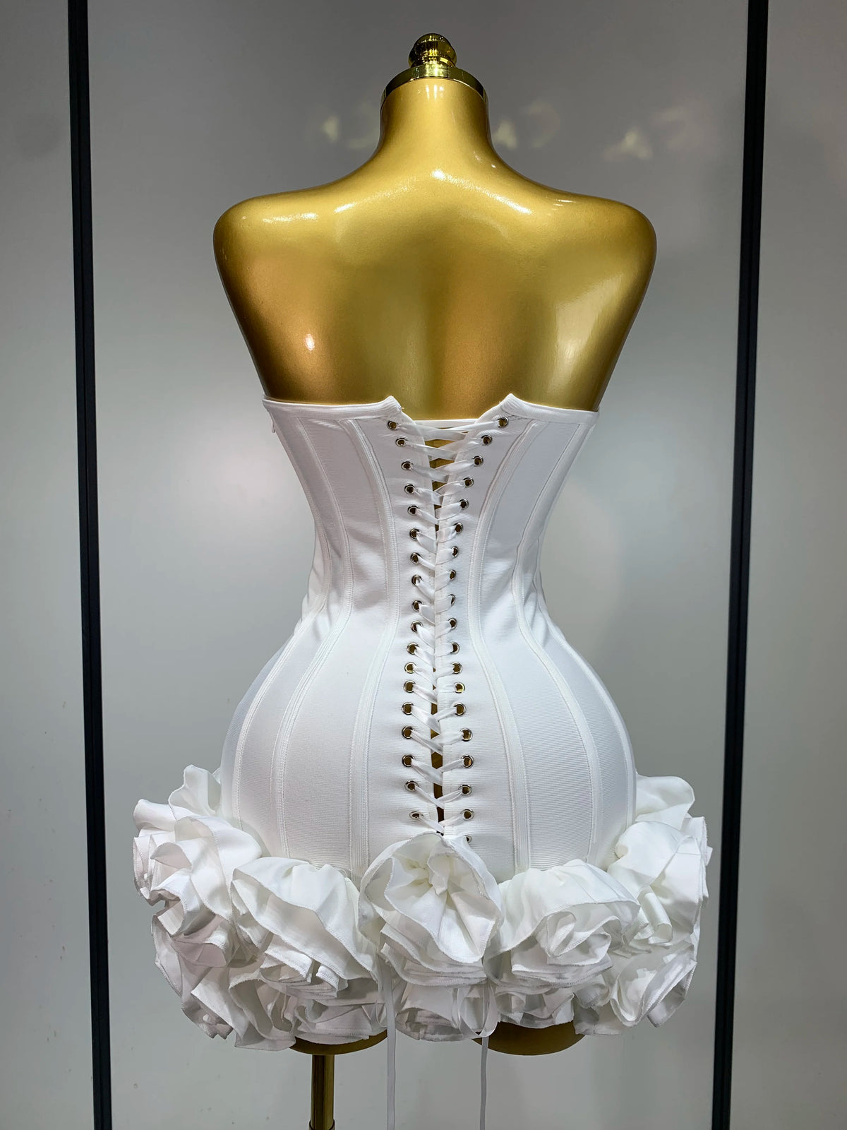 Women Sexy Strapless Flower Prom Gown Mini Dress Celebrity Red Carpet Fashion Evening Party Celebrate Birthday Club Dresses