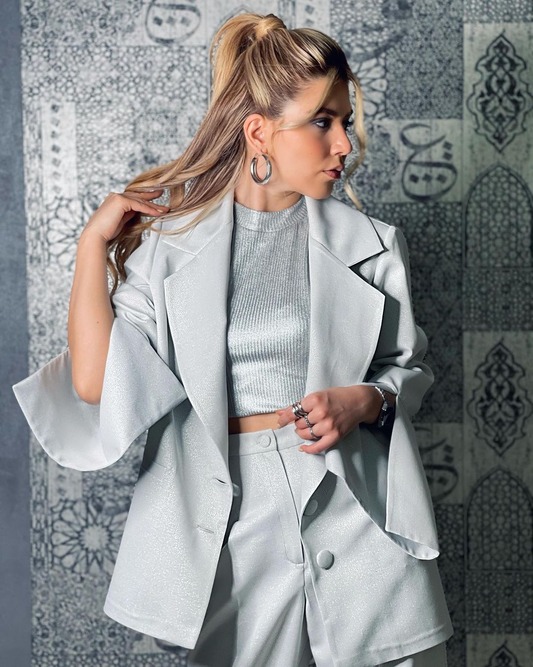 Leisure Women Blazer Suits Loose Leg Power Style Evening Gowns Sweep Trai Pants Set 2 Pieces