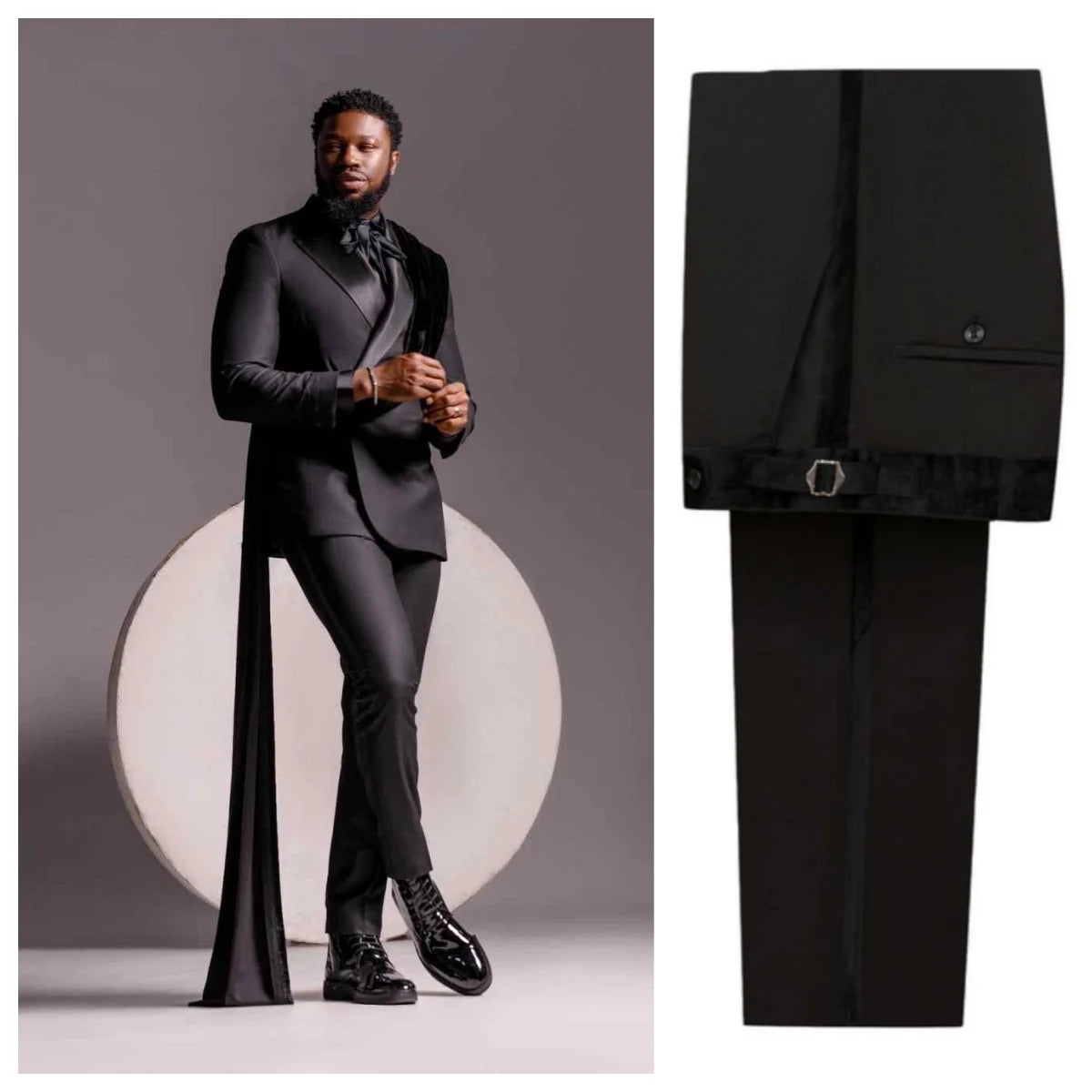 Handsome Man Tuxedos 2 Piece Set Jacket Pants Velvet Ribbon Men Suit Fashion Peaked Lapel Evening Wedding Groom Customized