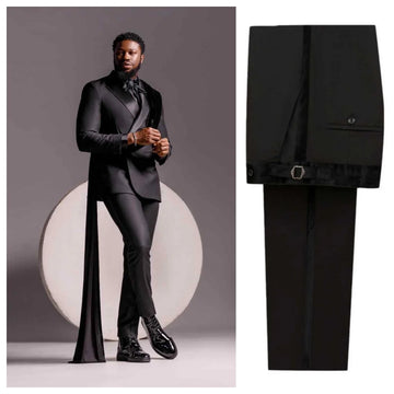 Handsome Man Tuxedos 2 Piece Set Jacket Pants Velvet Ribbon Men Suit Fashion Peaked Lapel  Evening Wedding Groom Customized