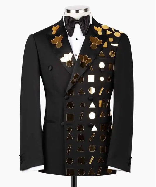 Handsome Wedding Tuxedos 2 Piece Set Jacket Pants Peaked Lapel Men Suit Sequin Double Breasted Groom Wear Party Suits Customized