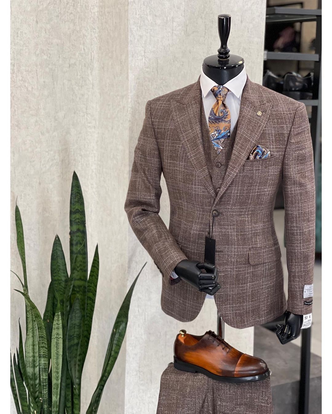 Costume de mariage classique à rayures marron pour homme, smoking slim fit, de haute qualité, grande taille