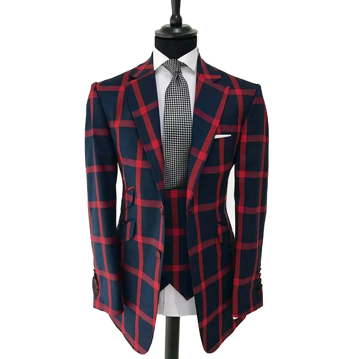 Plaid Men Wedding Suits Notched Lapel Tuxedos Slim Fit 2 Pcs Jacket Vest for Groom Business Party Prom Custom Made