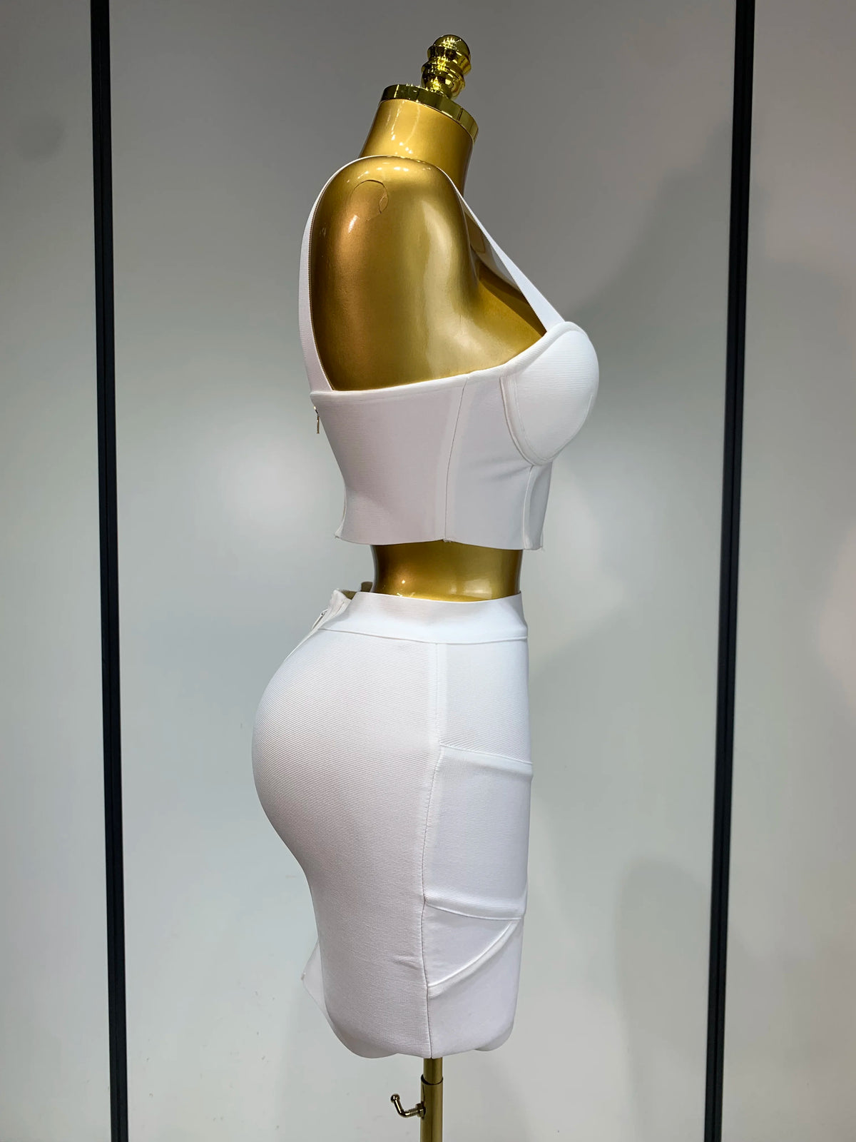 Women Sexy Top Short Skirt Bodycon Bandage Two Pieces Sets White Black Evening Party Luxury Birthday Outfit Nightclub Suits