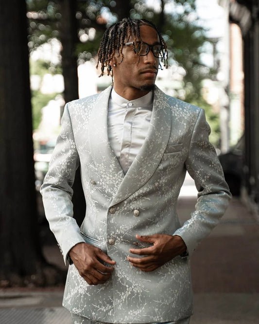Classic Jacquard Men's Suit 2 Pieces Jacket Pants Shawl Lapel Double Breasted Coat Formal Occasion Prom Customized