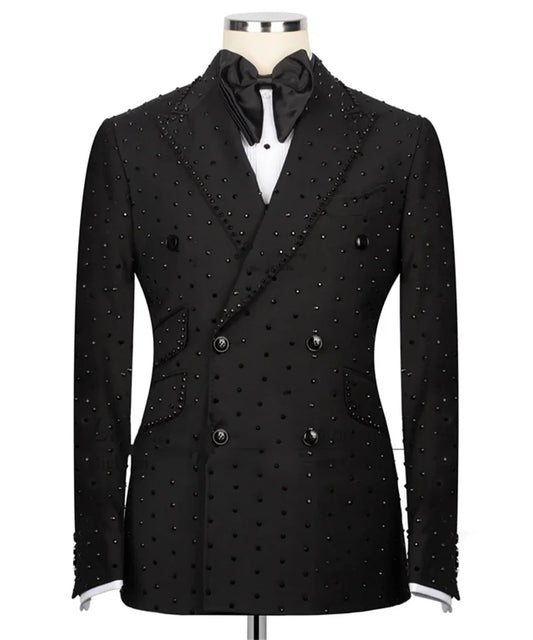 Rhinestone Men Wedding Suits Peak Lapel Tuxedo Groom Wear 2 Pcs Jacket Pants Business Evening Party Customized