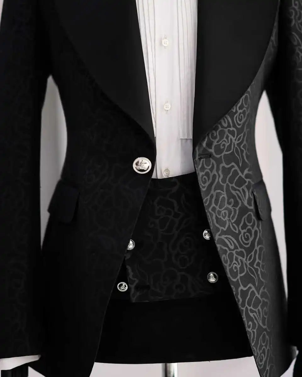 Vintage Jacquard Wedding Suits for Groom Peaked Lapel Single Breasted Tuxedos 2 Pcs Jacket Pants Evening Party Prom Customized