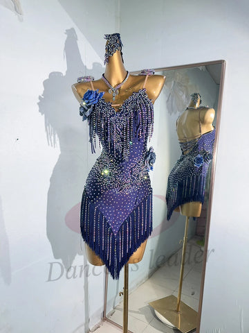 Latin Dance Costume AB Stone Female Adult Children High-End Customized Tassel Suspender Samba Performance Dress