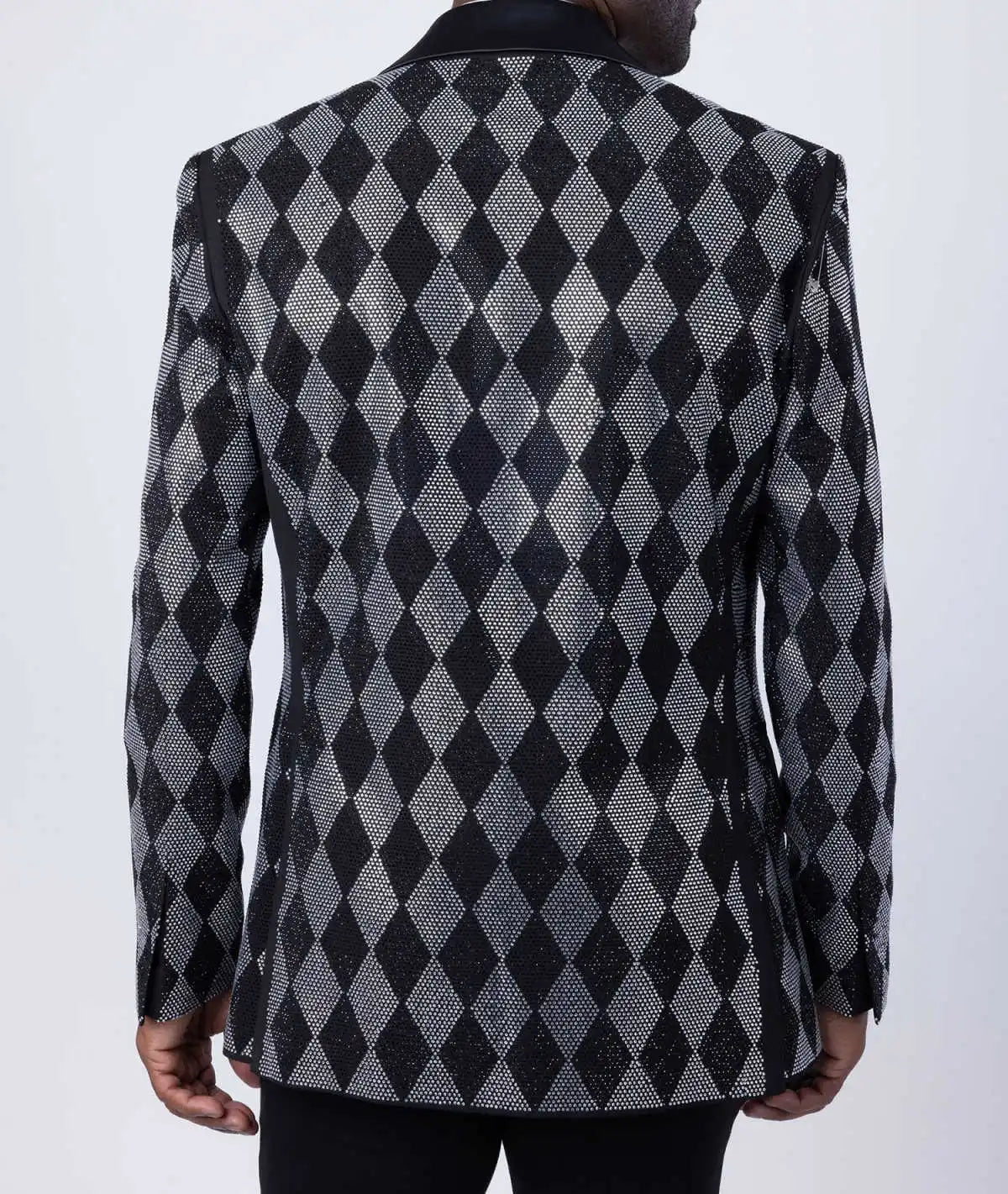 Shining Plaid Men Suit 2 Pieces Jacket Pants Peaked Lapel Crystal Beading Groom Wedding Tuxedos Customized