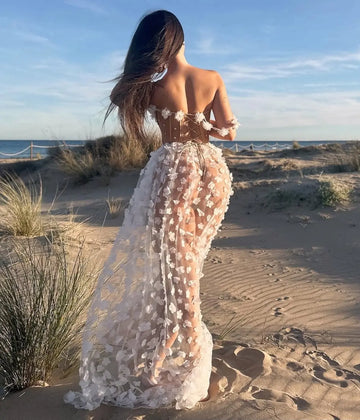 Ready Dress Women Sexy See Through Evening Dresses Sleevelss White Appliques Maxi Long Club Topic Party Dress Nightwears Costume