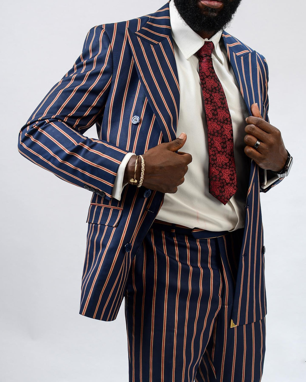 Luxury Men's Suit 2 Pieces Blazer Pants Double Breasted Peaked Lapel Business Formal Stripes Wedding Groom Tailored Costume Homme