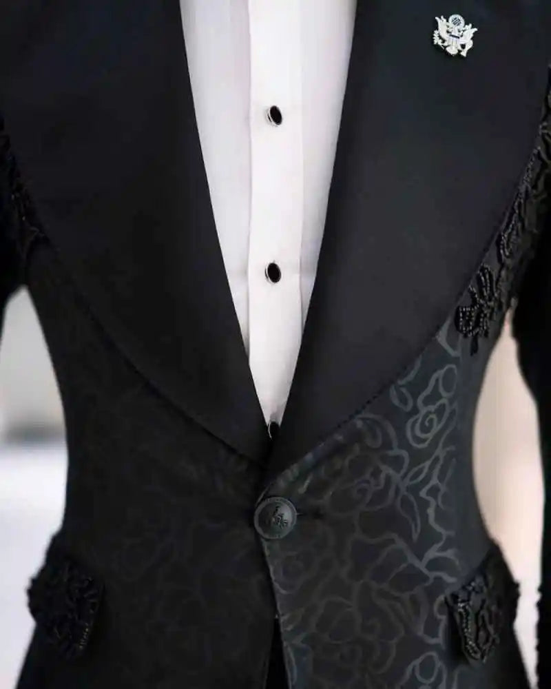 Beading Wedding Suits for Groom Peaked Lapel Single Breasted Tuxedos 2 Pcs Jacket Pants Evening Party Prom Customized