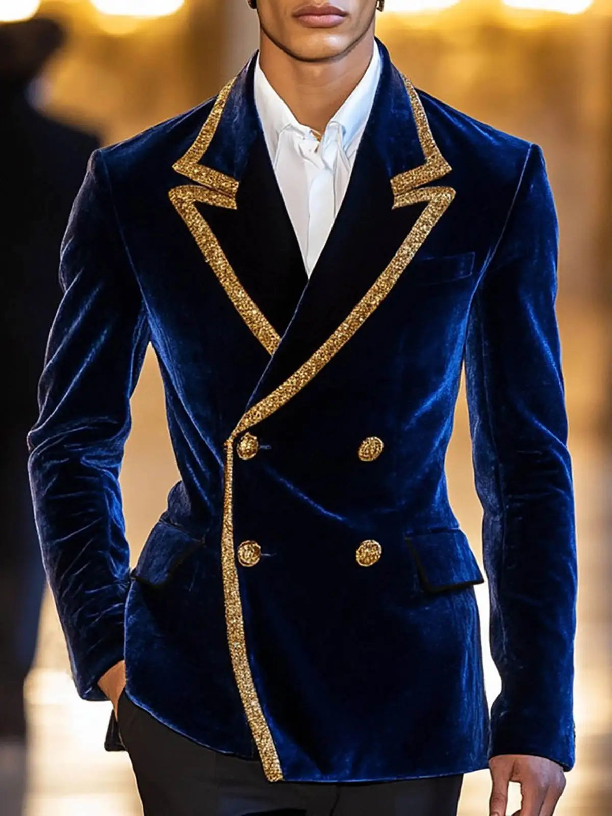 Esmoquin de boda de terciopelo para hombre, chaqueta a medida con solapa y lentejuelas doradas, para fiesta de cumpleaños, graduación, novio, una pieza