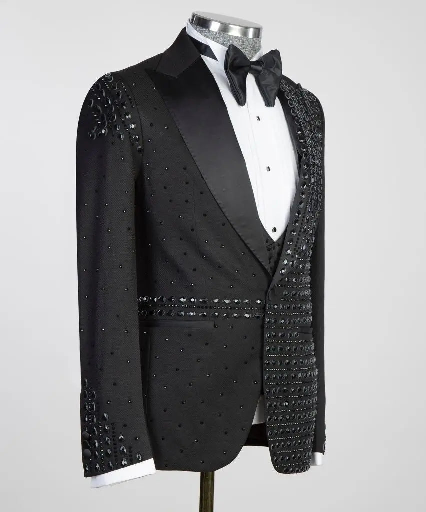 Crystals Men Suit Set 2 Pieces Black Blazer+Straight Pants Trouser Formal Office Jacket Coat Wedding Groom Tuxedo Customized