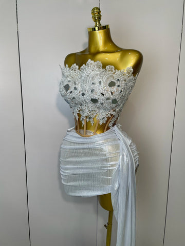 Robe courte bustier sexy à paillettes argentées scintillantes, ensemble 2 pièces, tenue de soirée, d'anniversaire, de discothèque, de chanteur, de danseuse, de scène