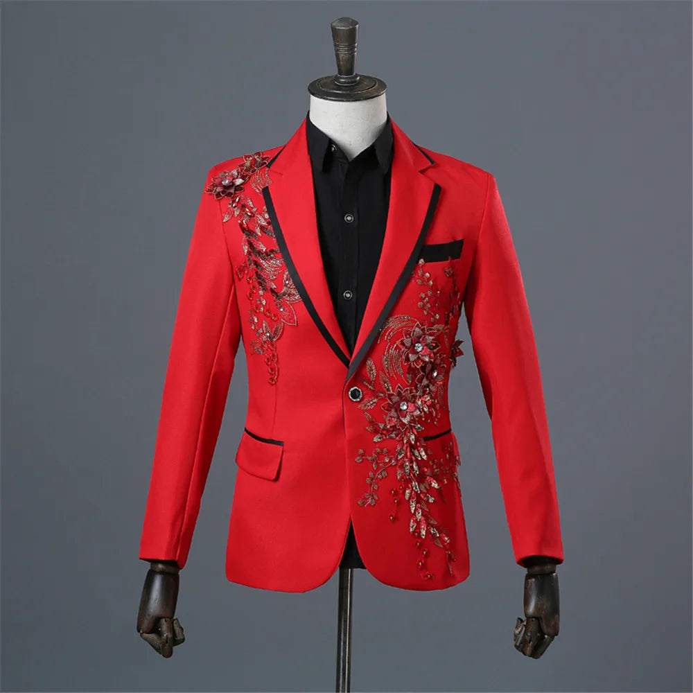 Elegant Appliqued Two-piece Men's Suit for Wedding Banquet Host Dance Prom Christmas Costume Men Blazer