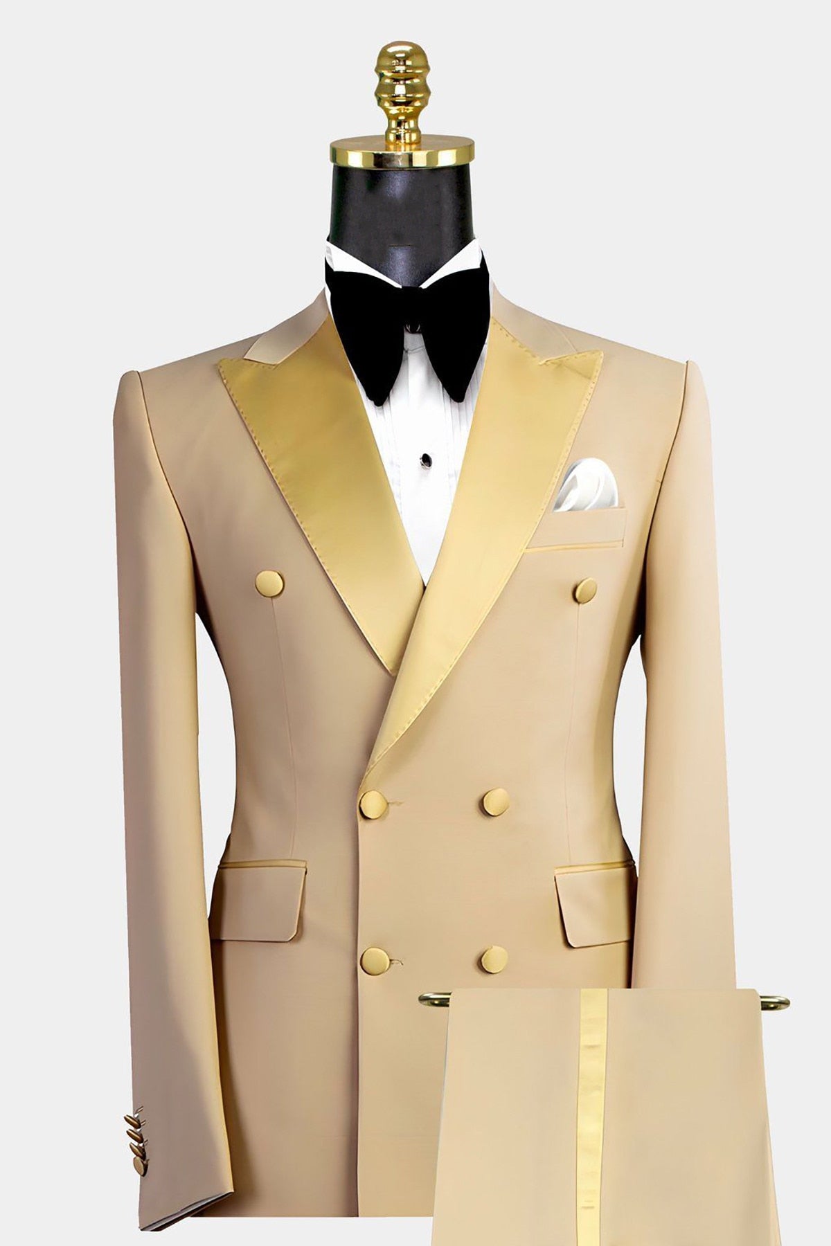 Gold Men Suits 2 Pieces Blazer Pure Pants Double Breasted Tuxedo Modern Lapel Wedding Formal Work Prom Causal Tailored
