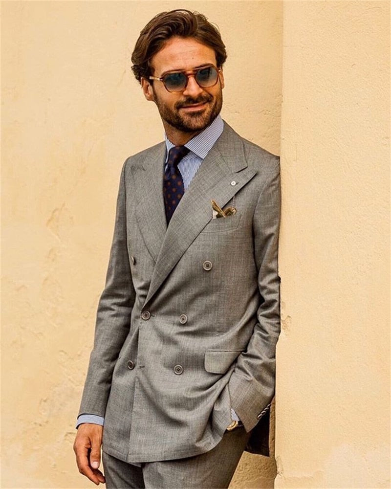 Costume 2 pièces décontracté pour homme, sur mesure, blazer et pantalon, smoking à revers pointus, croisé, pour fête, bal, mariage 
