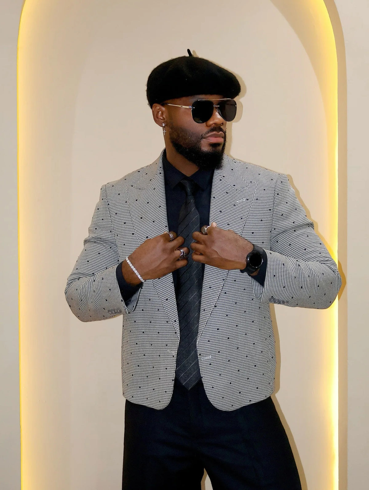 British Style Slim Fit Houndstooth Blazer for Men Wedding Fashion 2pcs Blazer Pants Business Office Groom Suit Jacket Customized