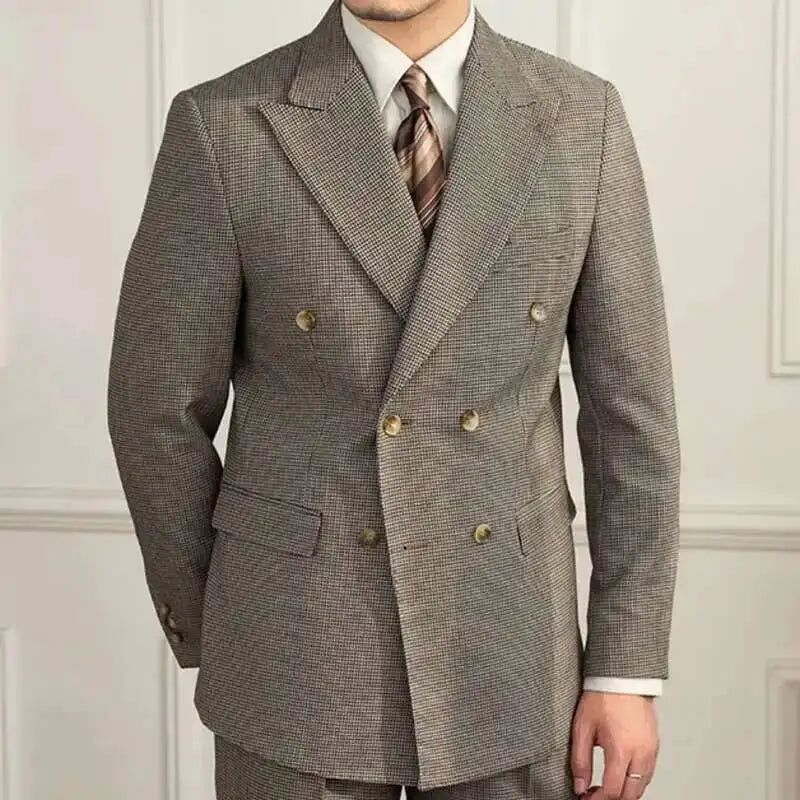Luxury Business Suits for Men British Gentleman Double Breasted Formal Casual Dress Suits 2 Pieces Elegant Slim Costume Homme