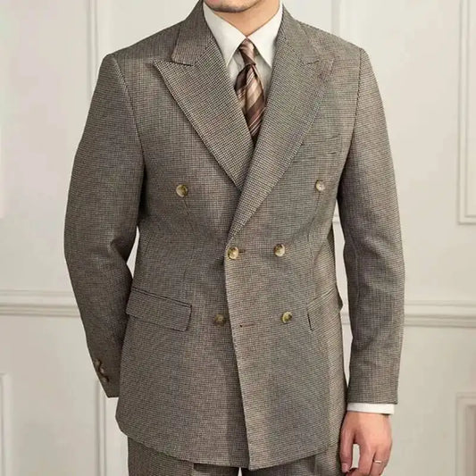 Luxury Business Suits for Men British Gentleman Double Breasted Formal Casual Dress Suits 2 Pieces Elegant Slim Costume Homme