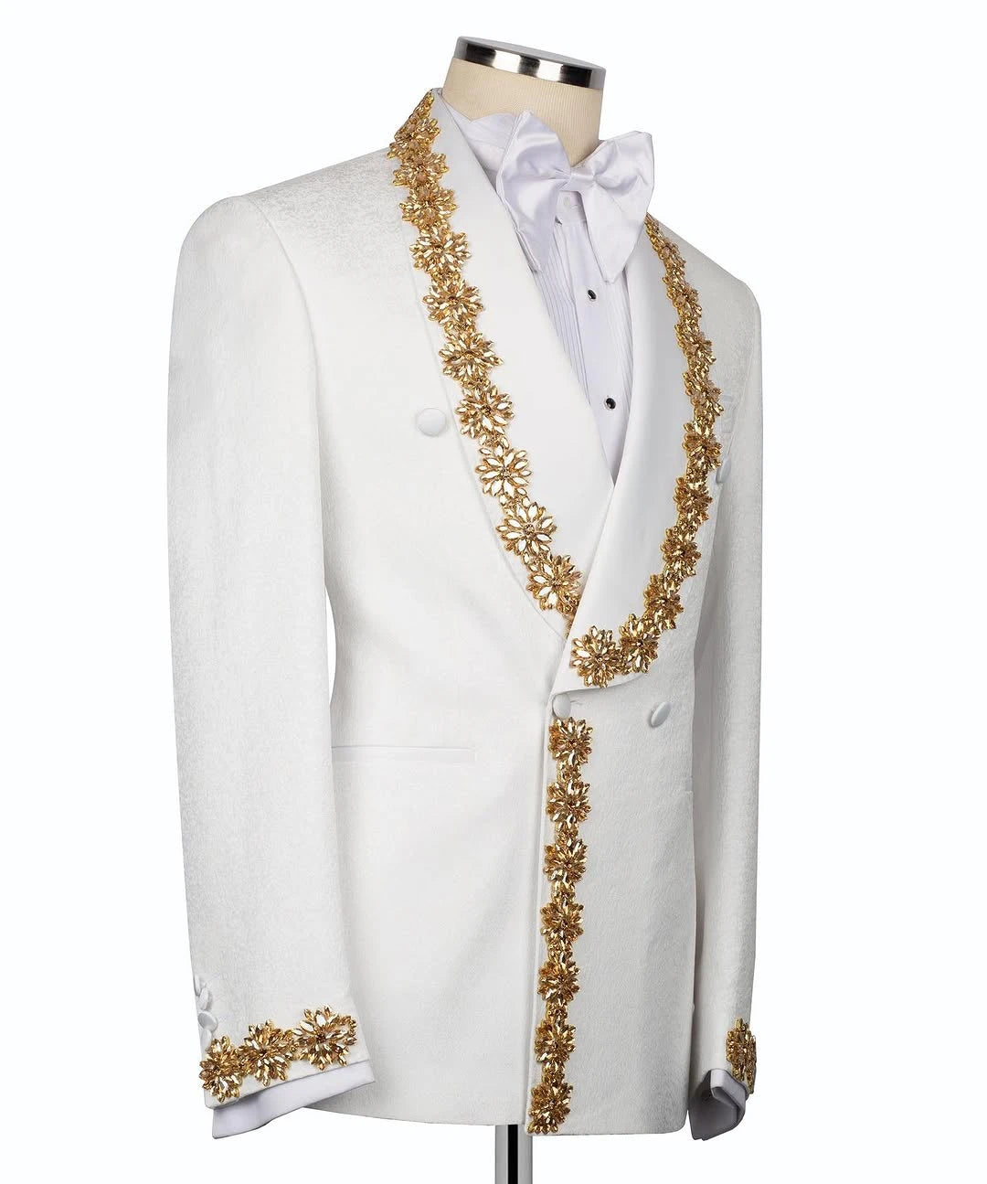 Men Suits Wedding Elegant 2 Pieces Set Coat Shawl Lapel Jacquard Crystal Tailor-Made Groom Blazer Party Customized Jacket Pants