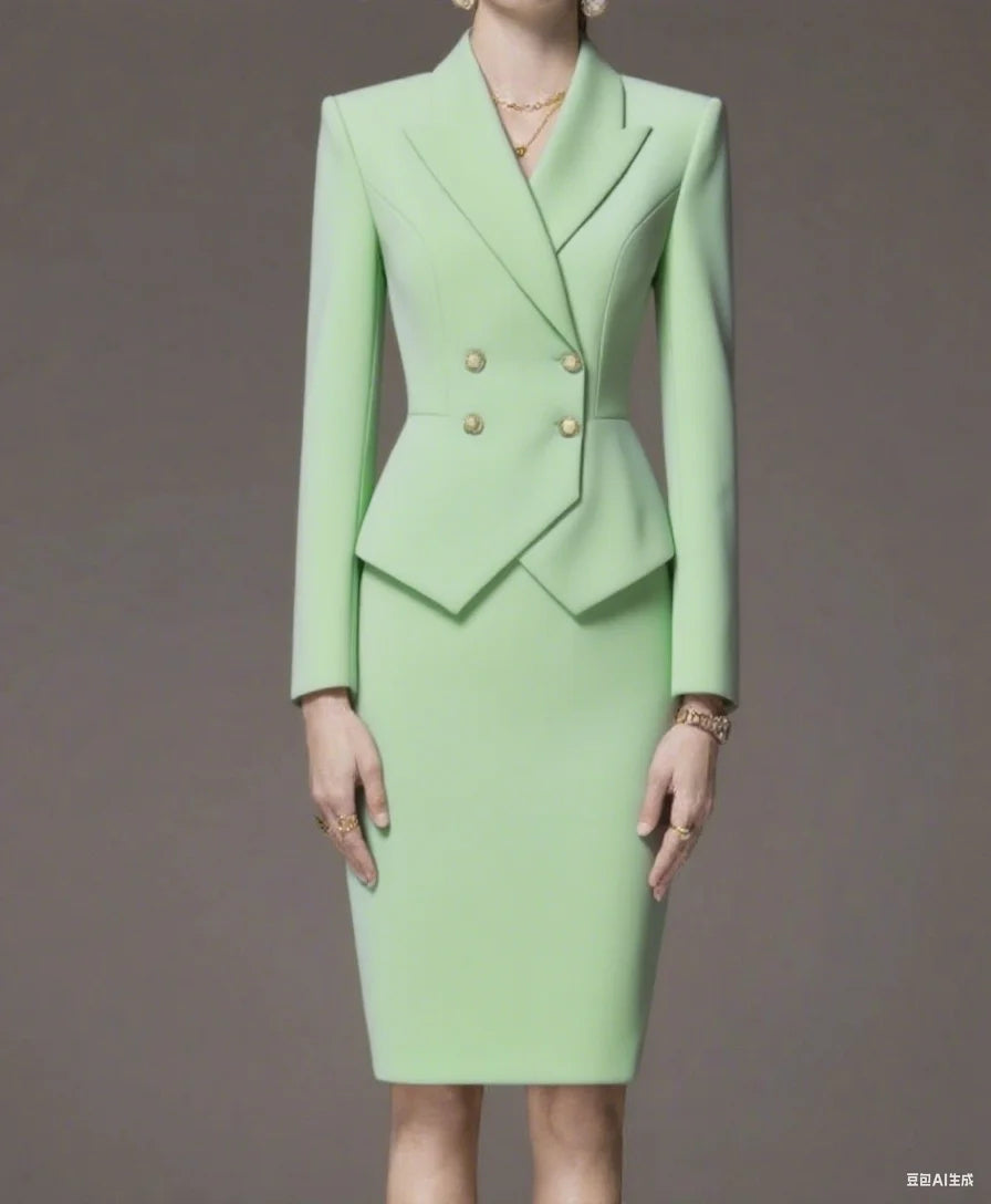 Business Women's Suit Long Sleeves Peak Lapel Lady Set for Wedding Prom Slim Fit 2 Pcs Jacket Skirt Customized