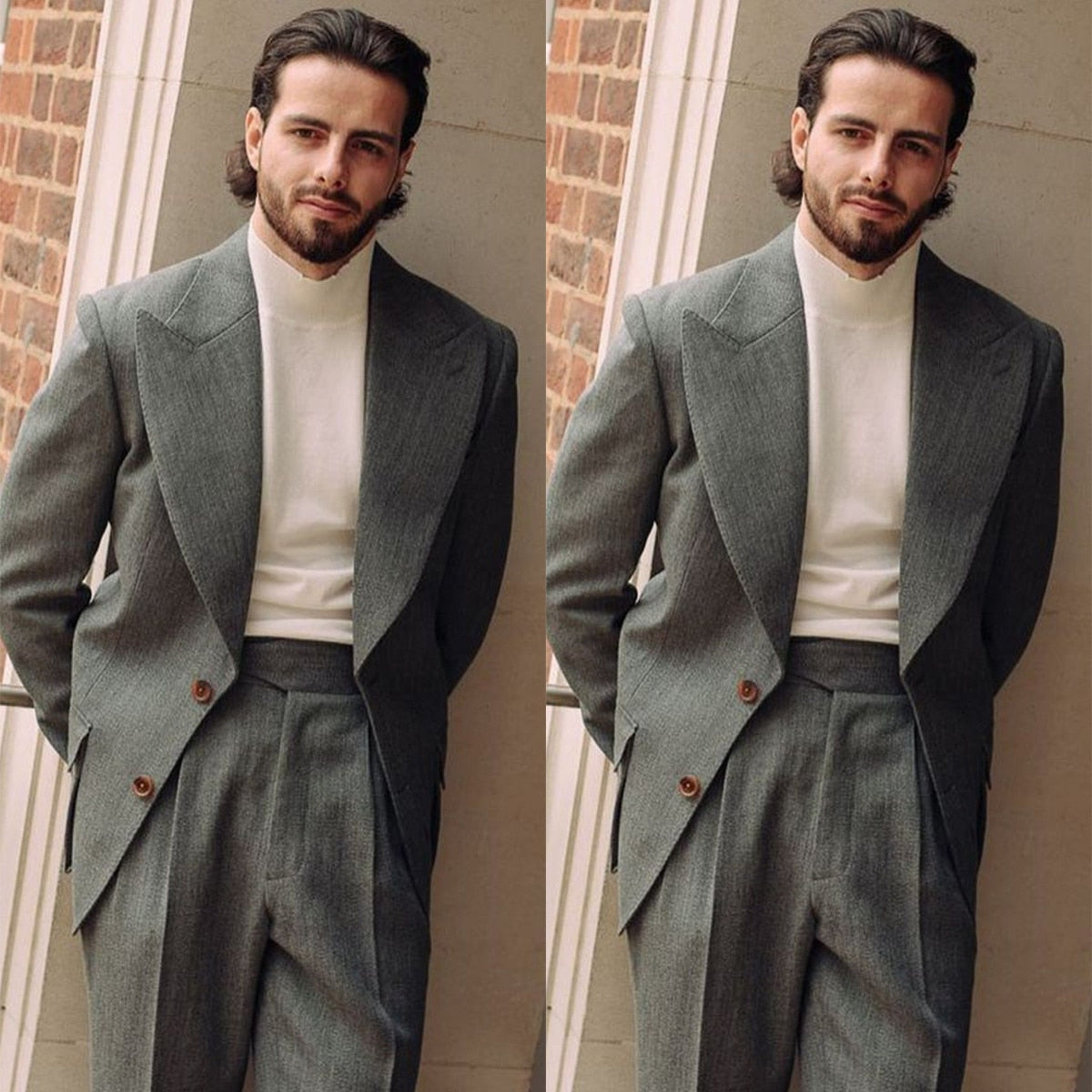 Men's Suit 2 Pieces Blazer Pants Single Breasted Wide Lapel Tuxedo Business Loose Fit Wedding Groom Costume Homme