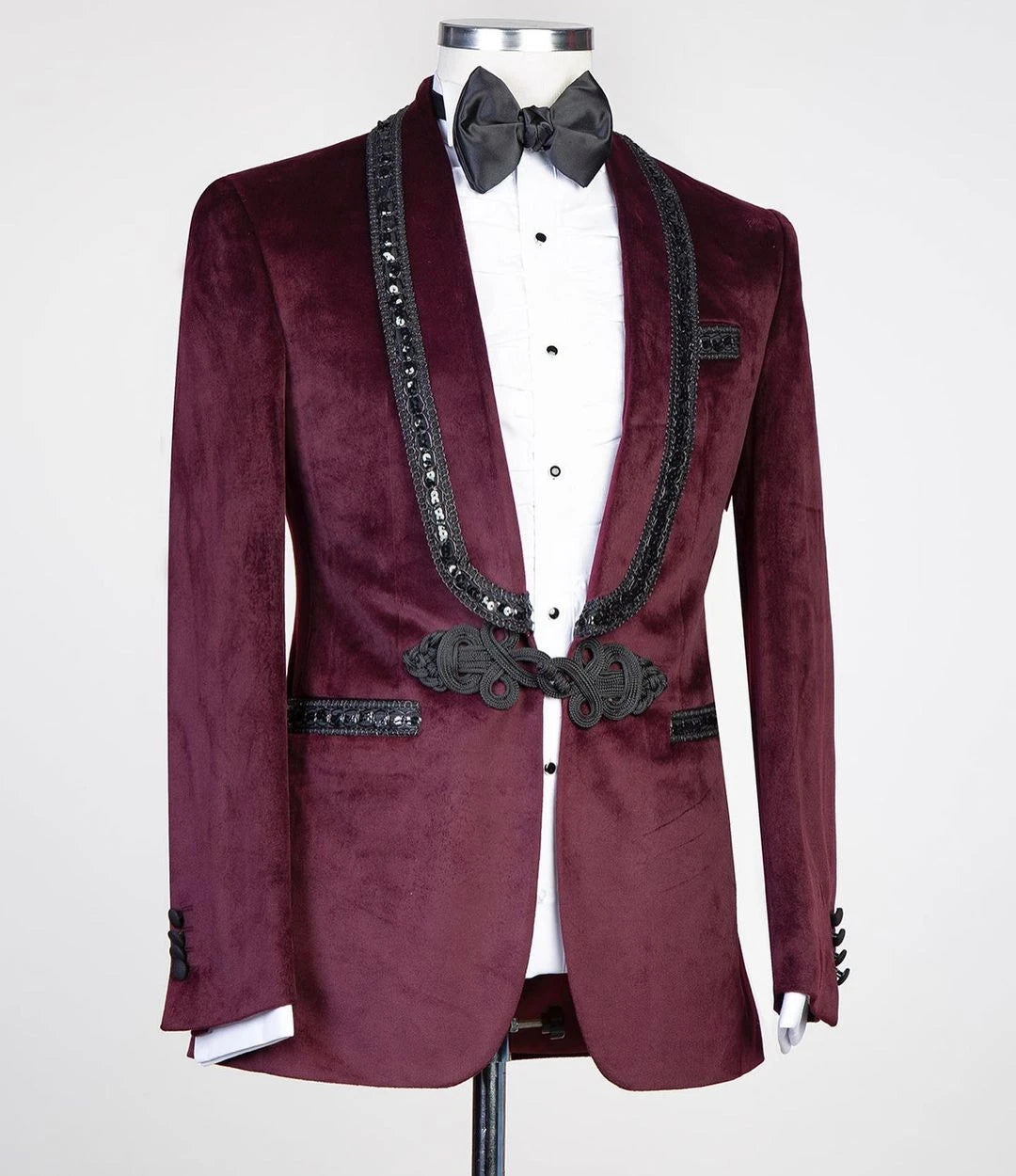 Fashion Velvet Wedding Men's Suit Retro Frog 2-Pieces Comfortable Slim Fit Tailor-Made Groom Formal Occasions Size Customized