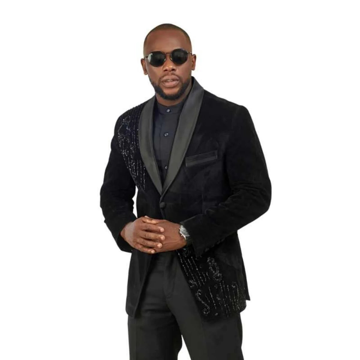 Velvet Wedding Groom Tuxedo 2Pcs Blazer Pants One Button Shawl Lapel Appliques Rhinestones Prom Banquet Wear Customized