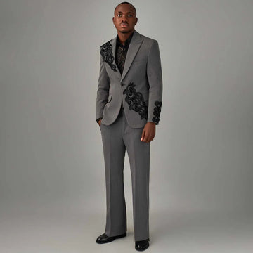 Customized Luxury Men Suits Sparkly Jewelry Ornament 2 Pieces Set Tuxedo Groom Party Male Prom Blazers Slim Party Ropa Hombre
