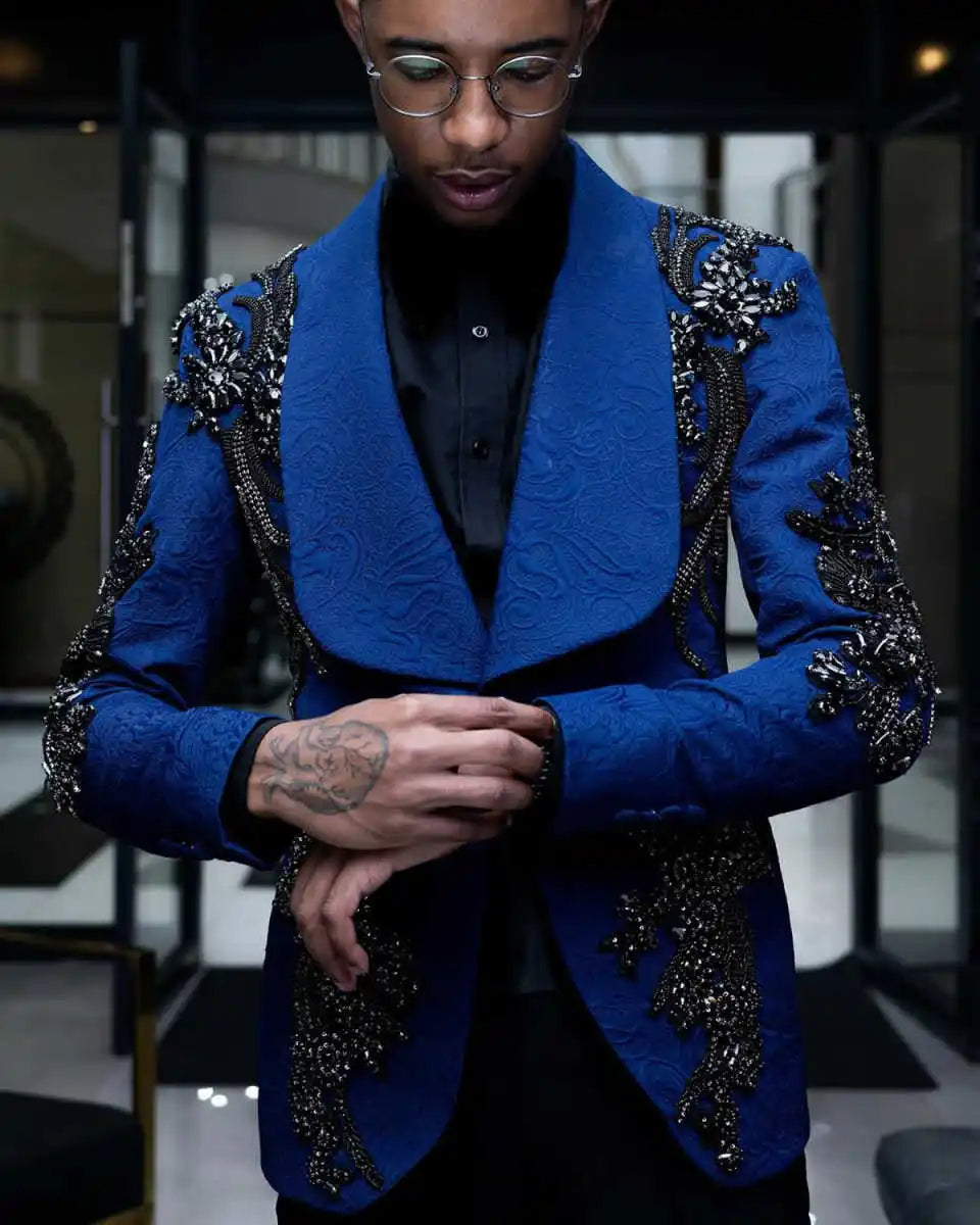 Luxury Appliques Men's Wedding Suit Blazers Shawl Lapel Tuxedos Single Breasted Jacket Business Groom Wear Only Coat Customized