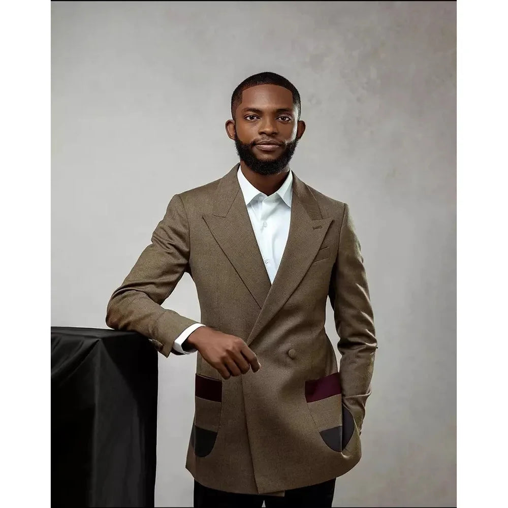 Costume formel croisé pour homme, slim, plat, longueur standard, blazer, robe de mariée de luxe, 2 pièces, veste et pantalon