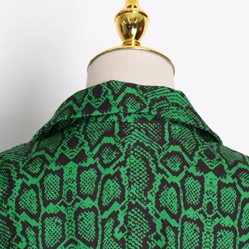 Conjunto de pantalón formal de talla grande con blazer de solapa con estampado verde, conjunto de pantalón de dos piezas