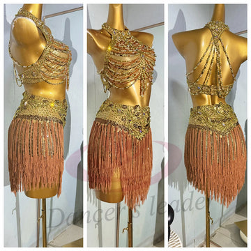 Latin Dance Costume AB Stone Female Adult Children High-End Customized Chain Flower Costume Samba Performance Dress